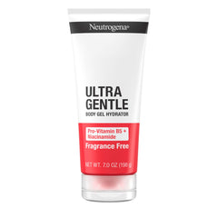 Neutrogena Ultra Gentle Body Gel Hydrator bottle highlights fragrance-free hydration for acne-prone skin.