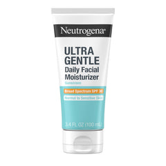 Neutrogena Ultra Gentle daily moisturizer SPF30 tube provides daily sun protection for sensitive skin.