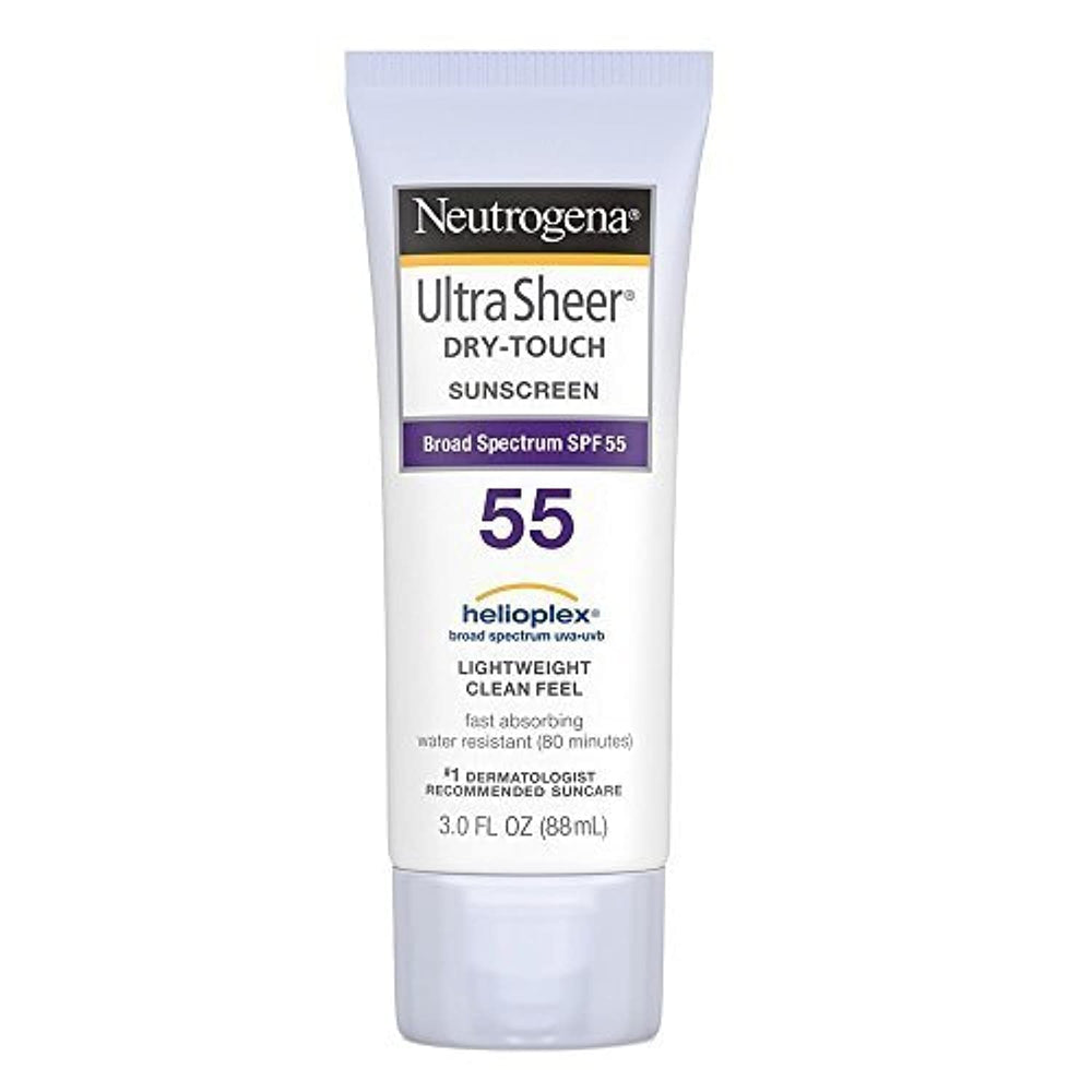 Neutrogena Ultra Sheer Dry-Touch sunscreen bottle with a matte, non-greasy finish for daily protection.