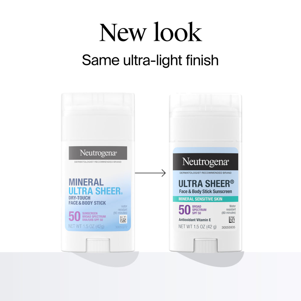 Neutrogena Ultra Sheer Mineral Stick demonstrates dry-touch texture for non-greasy wear.