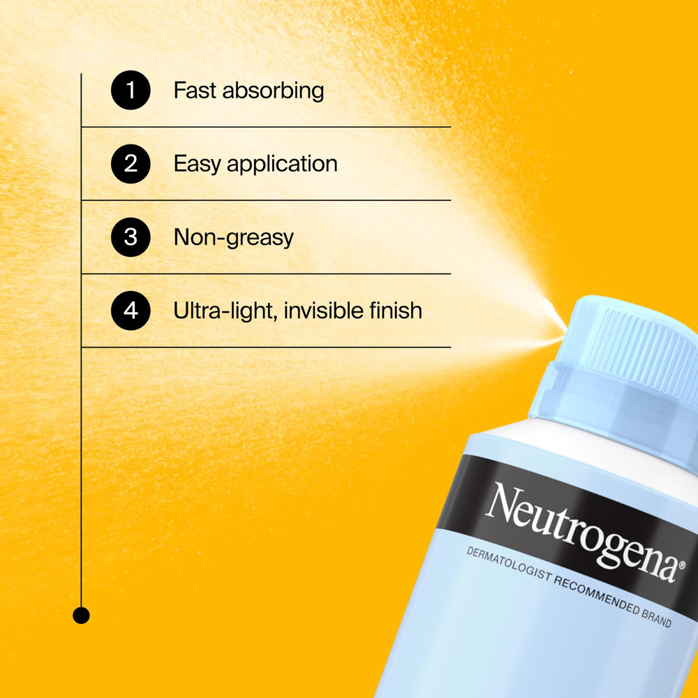 Neutrogena water-resistant up to 80 minutes sunscreen spray in use.