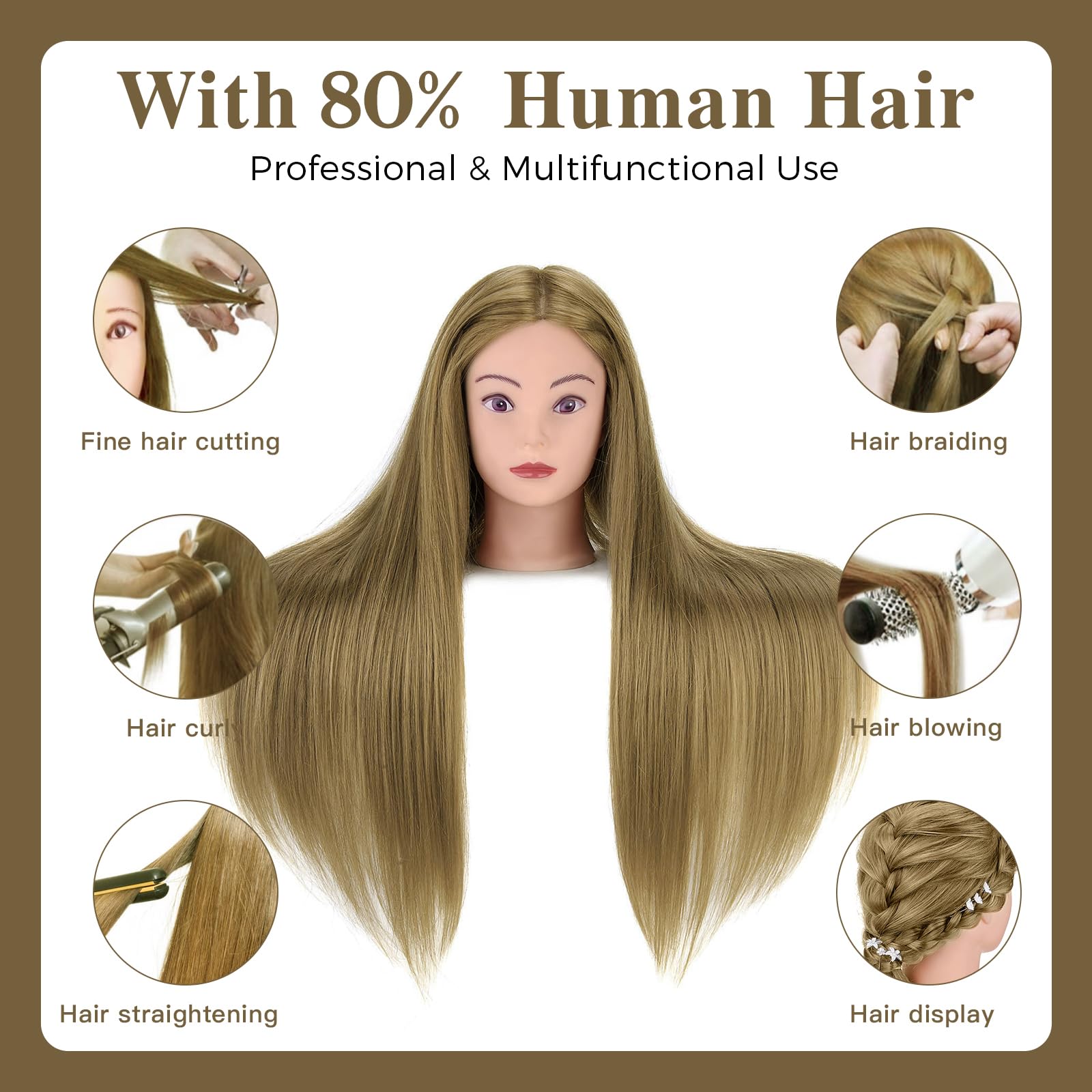 Neverland 28-inch mannequin head 80percent real hair detail for braiding and curling