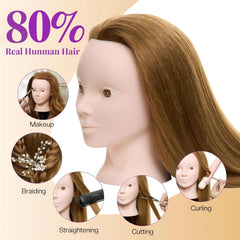 Neverland mannequin head real hair closeup showing thick texture ideal for styling practice.