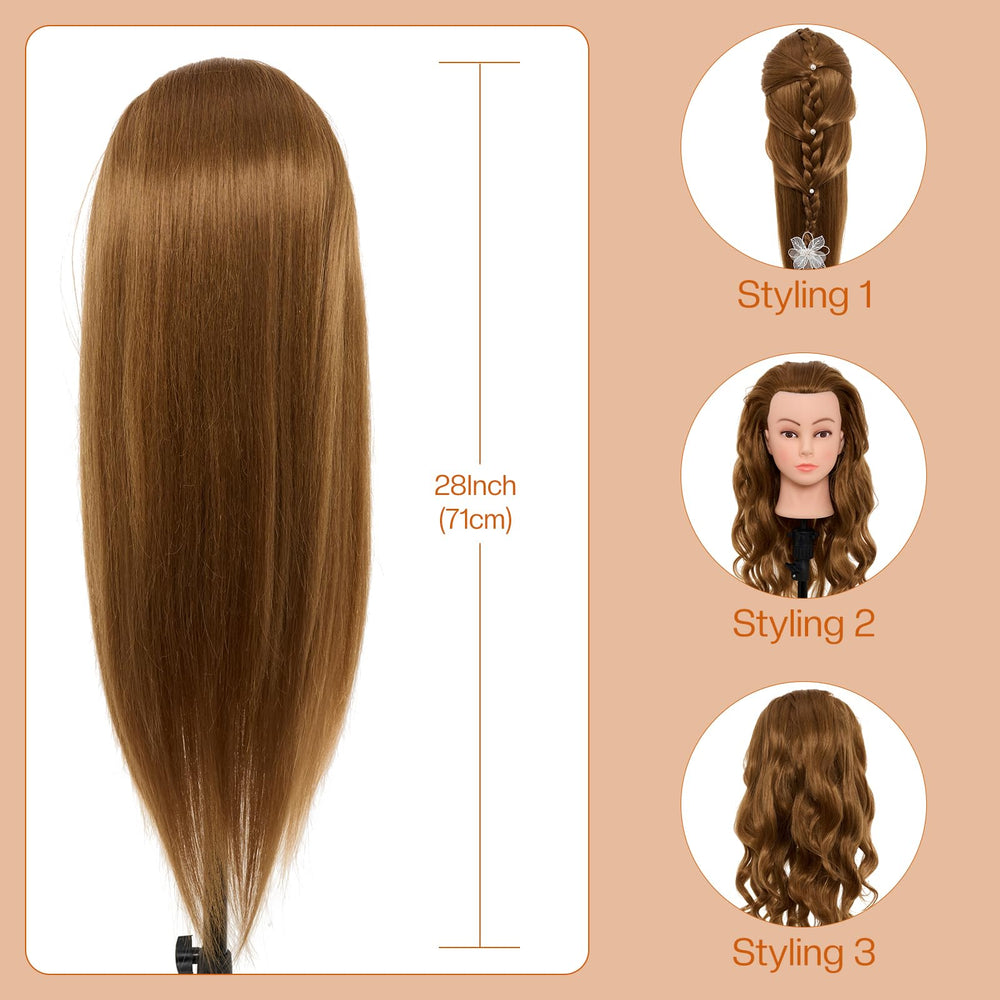 Neverland Beauty & Health mannequin head braiding setup showing table clamp for stable styling.