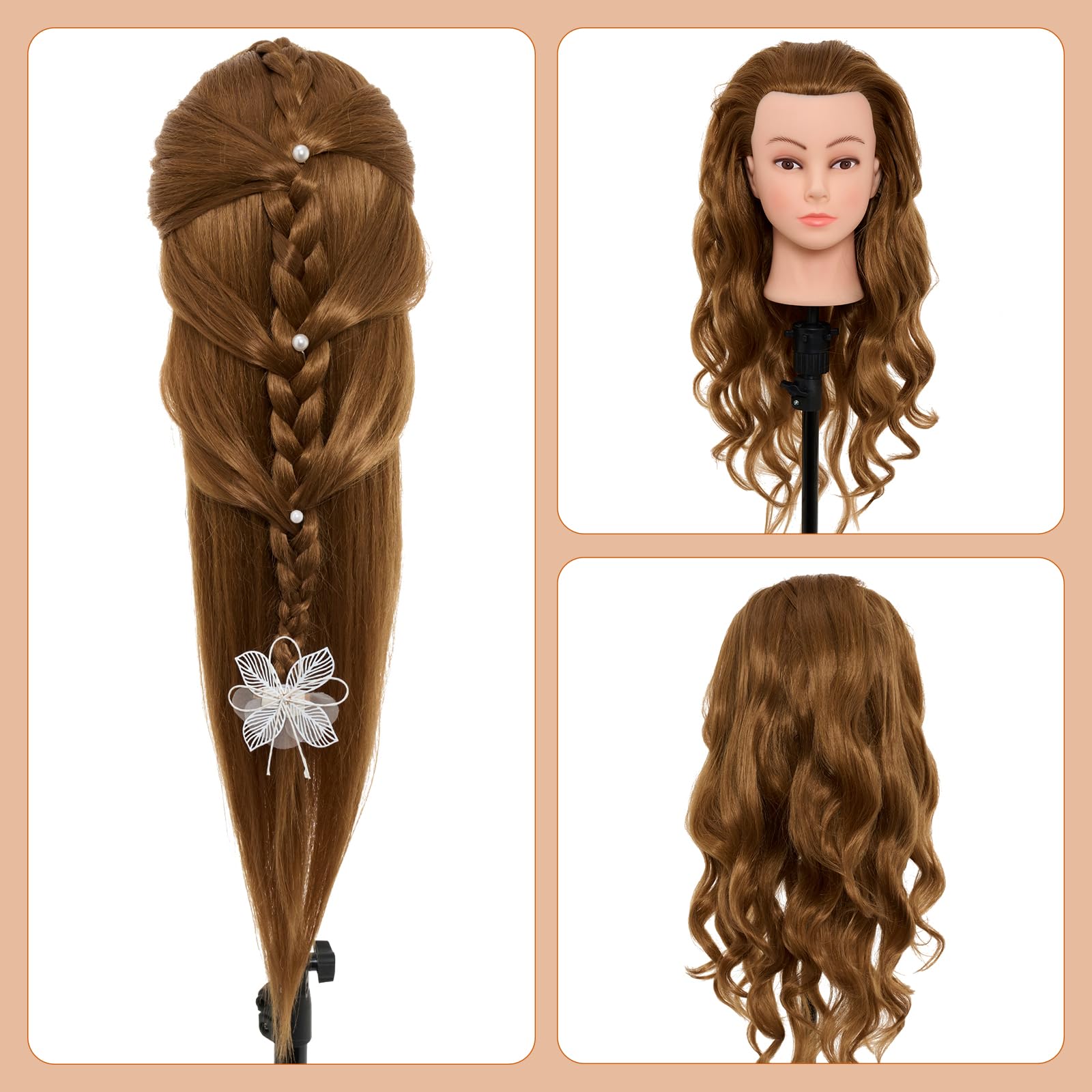 Neverland Beauty & Health mannequin head with tools in kit for all-in-one styling practice.