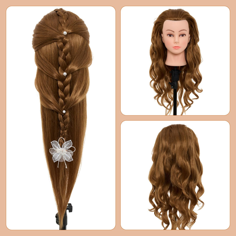 Neverland Beauty & Health mannequin head with tools in kit for all-in-one styling practice.