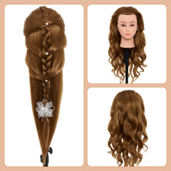 Neverland Beauty & Health mannequin head with tools in kit for all-in-one styling practice.