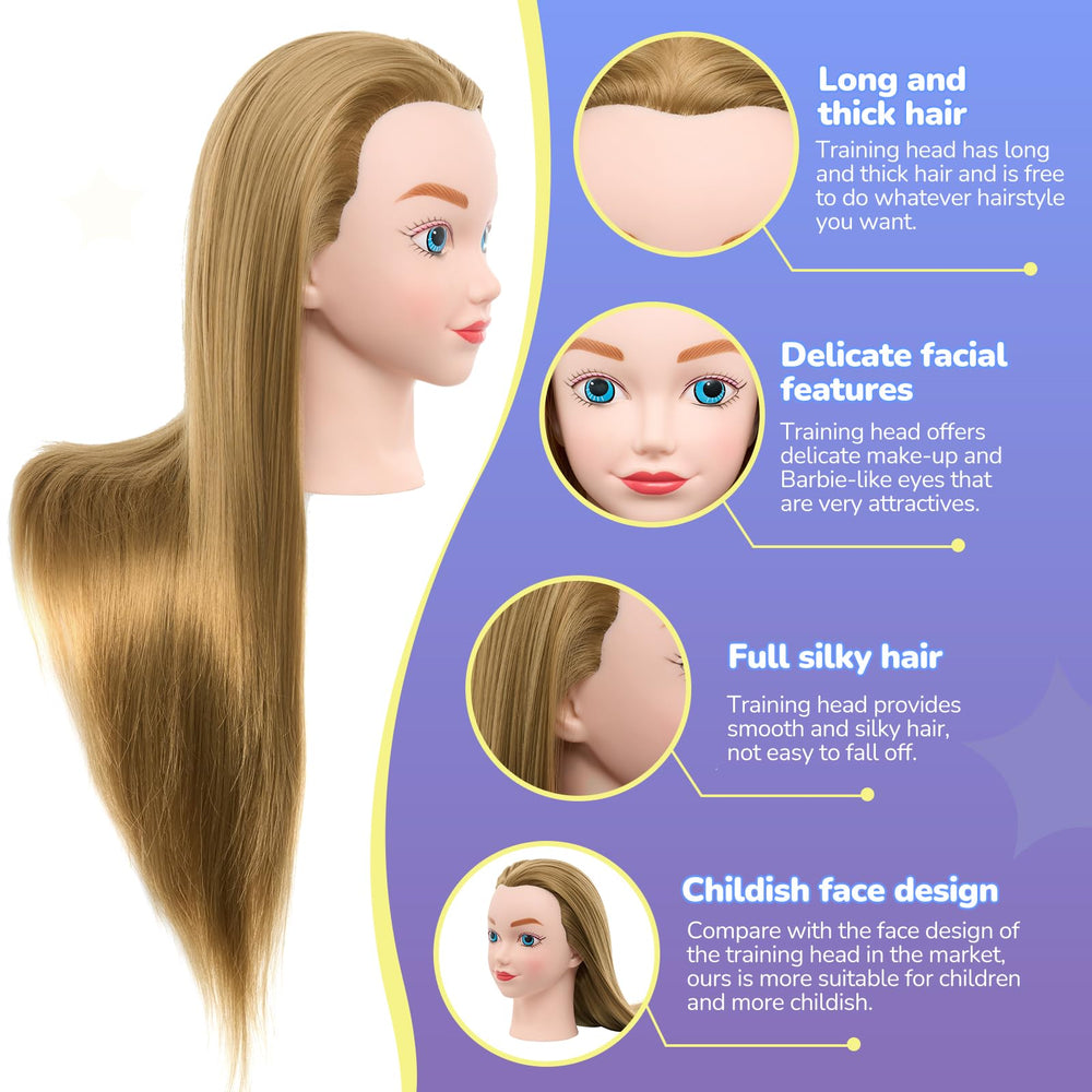 Neverland doll head styling hair close-up with realistic stitching for practice.