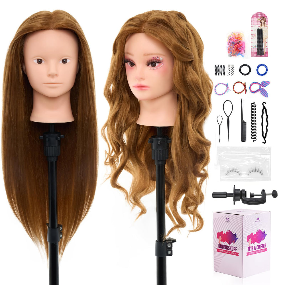 Neverland mannequin head 28in with 80% real hair offers salon-ready practice texture.
