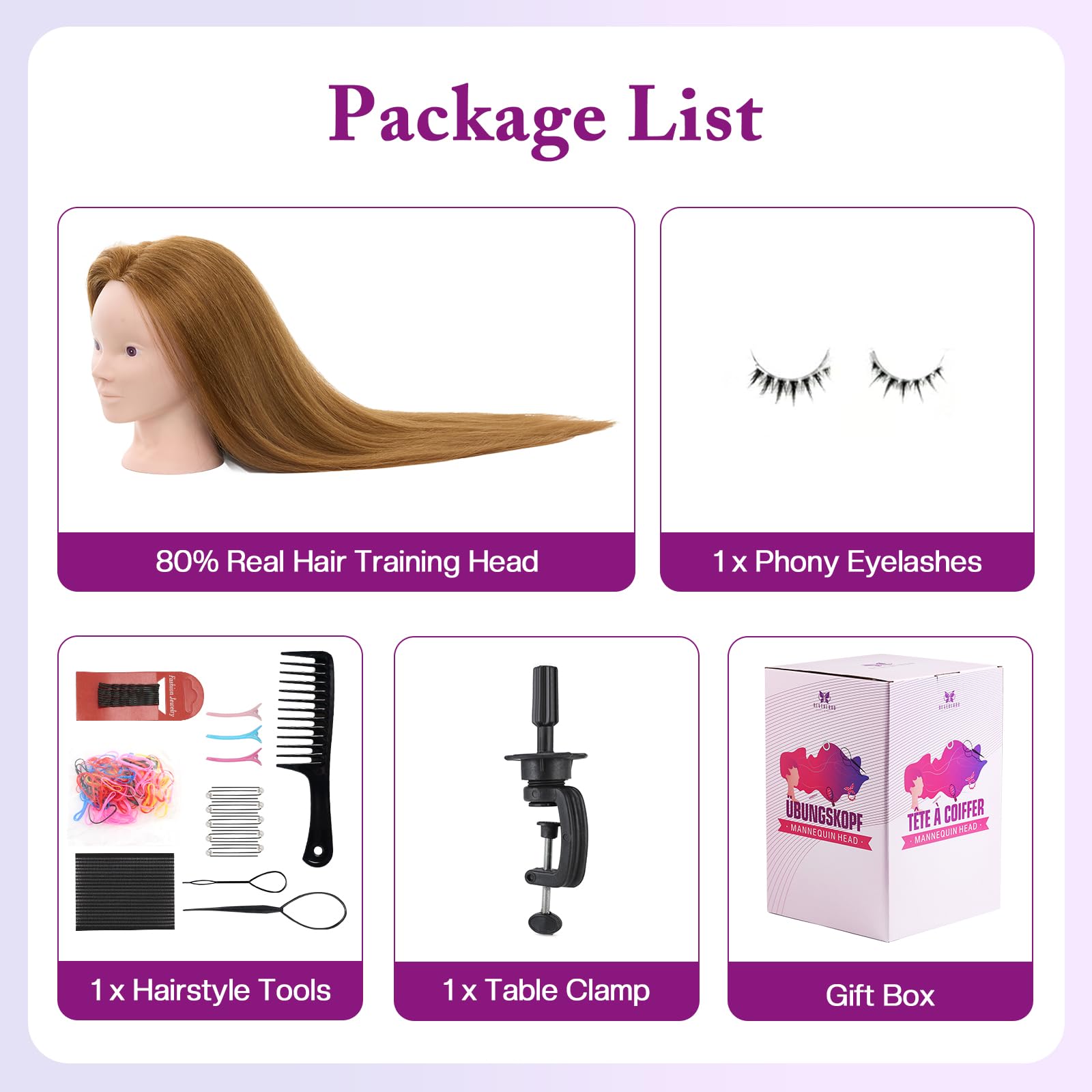 Neverland head with high-density hair for fuller curls and volume