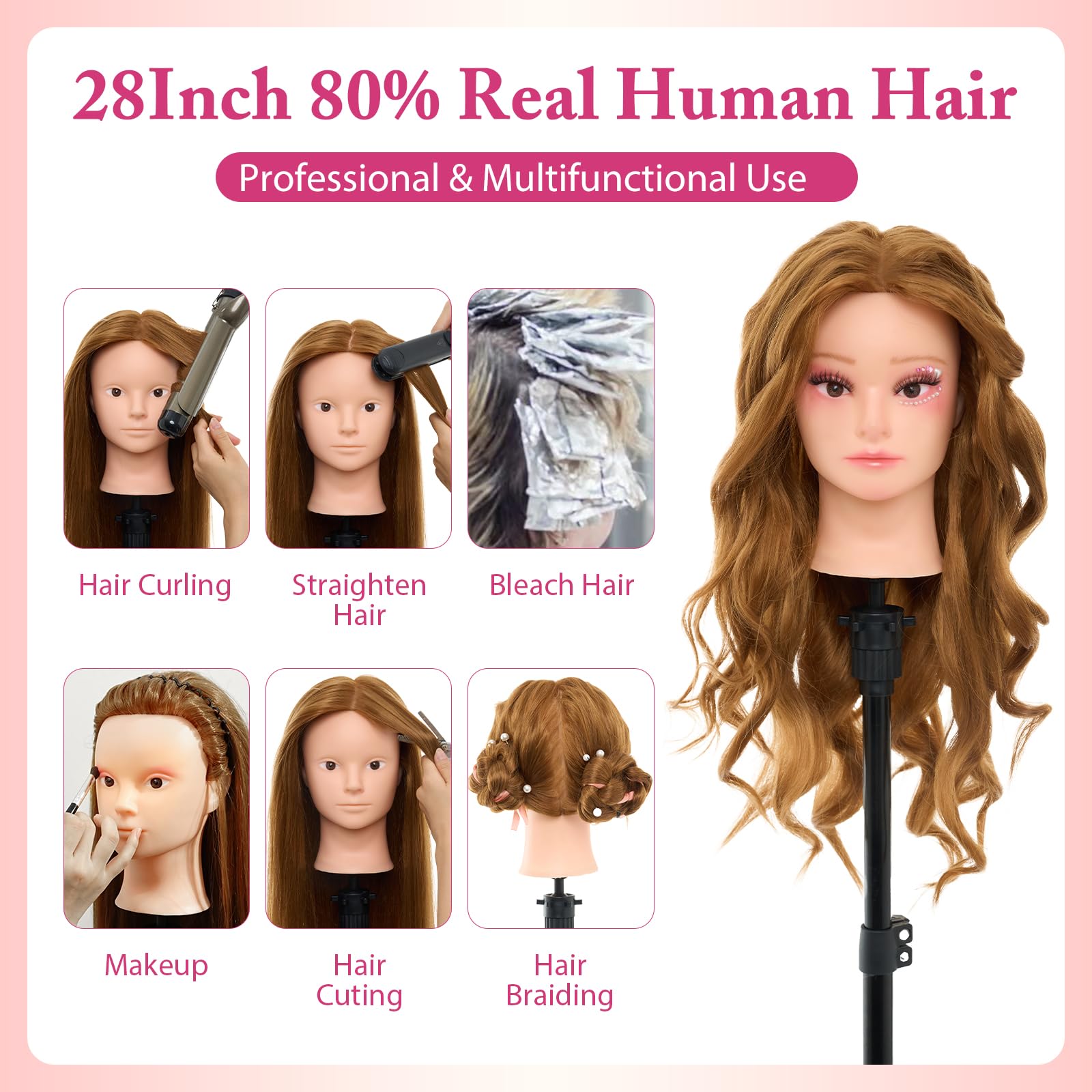 Neverland mannequin head glass eyeballs add realism to hair-cutting feedback.