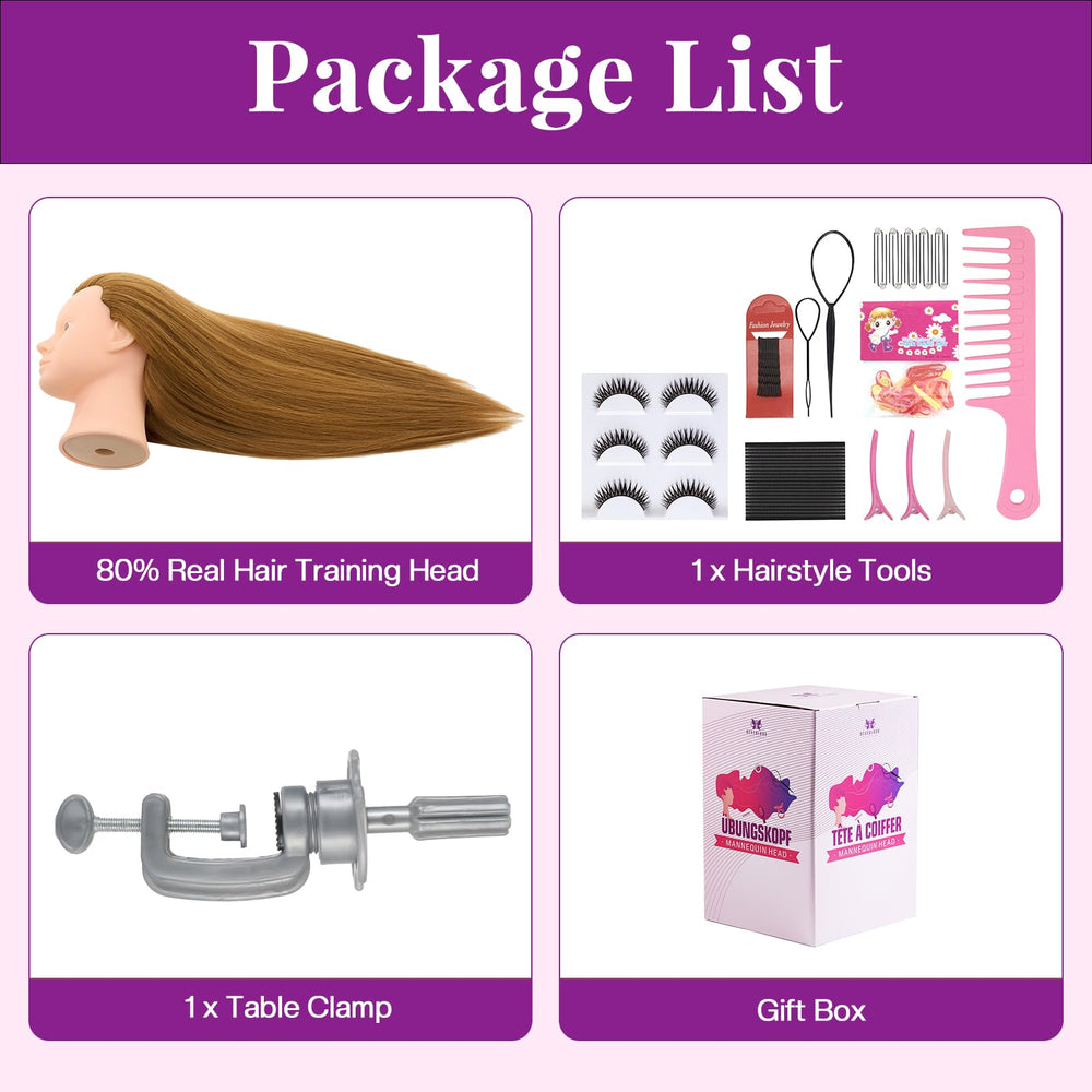 Neverland Beauty & Health packaging shows care and storage for the mannequin head kit.