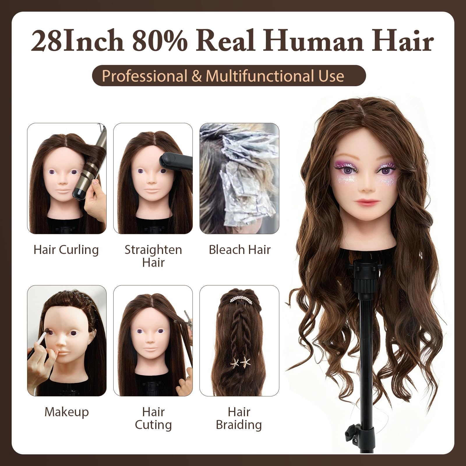 Neverland mannequin head on reinforced anti-slip stand for stable styling