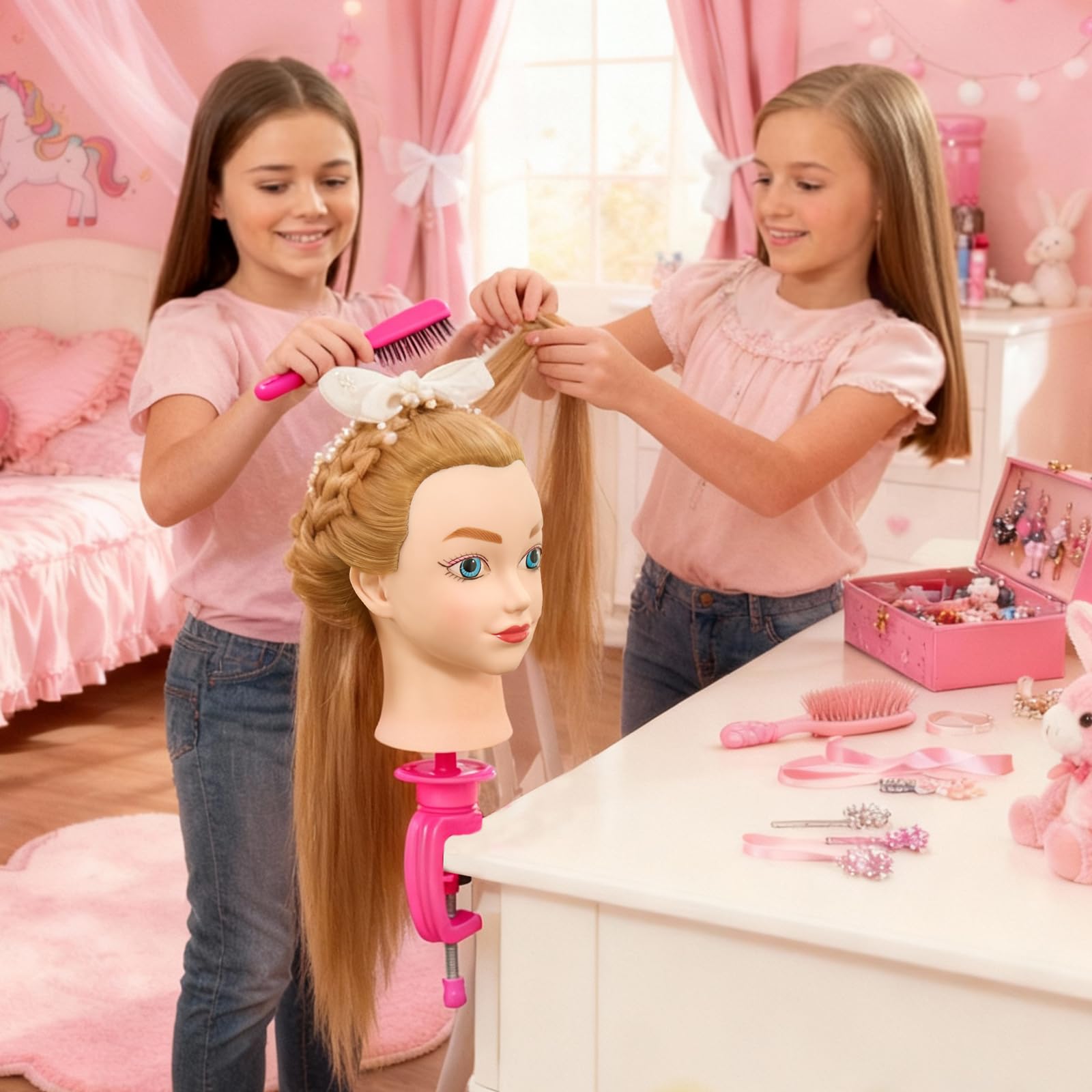 Neverland training head for braiding practice, ideal for kids learning hairdressing.
