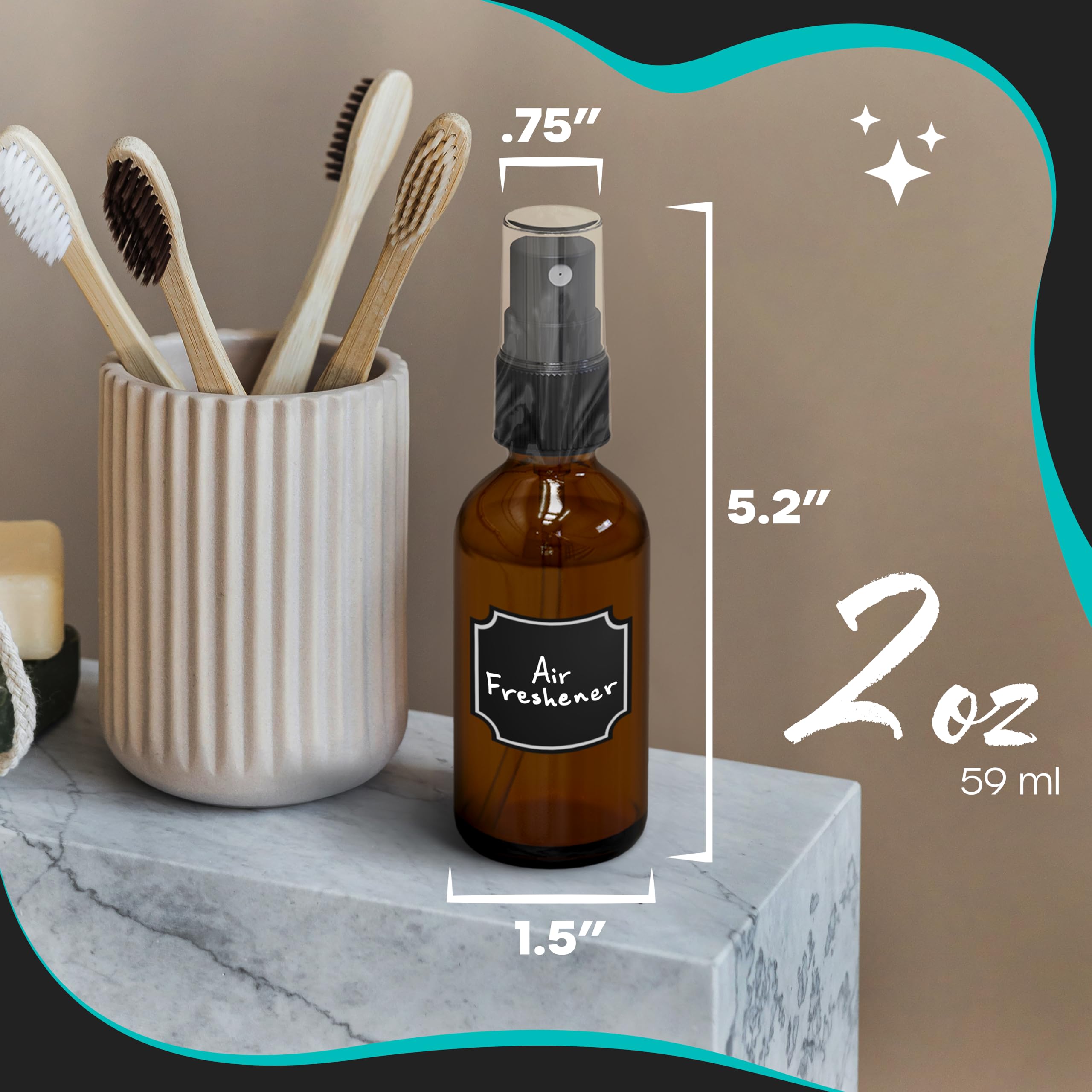 Nevlers spray bottle labels kit, clear identification for organized fragrance or solution bottles.