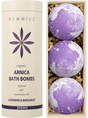 New Miuz Arnica Bubble Bath lavender bottle for calming aroma and skin-softening benefits