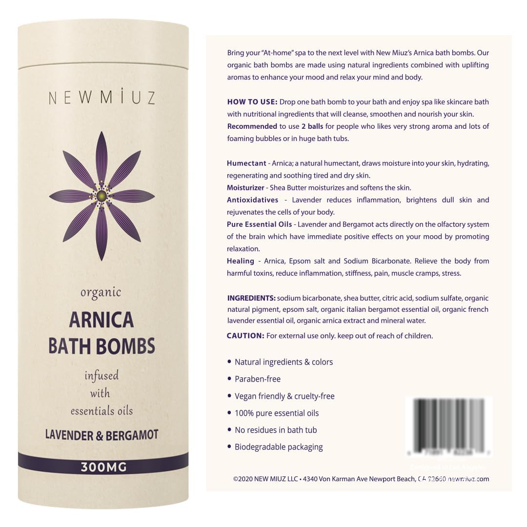 New Miuz Arnica Bubble Bath packaging display for premium natural ingredients