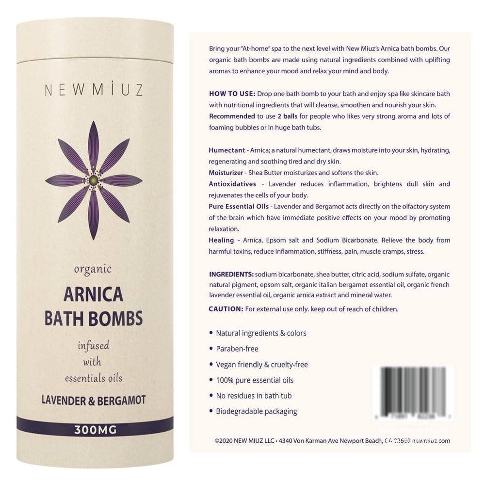 New Miuz Arnica Bubble Bath packaging display for premium natural ingredients