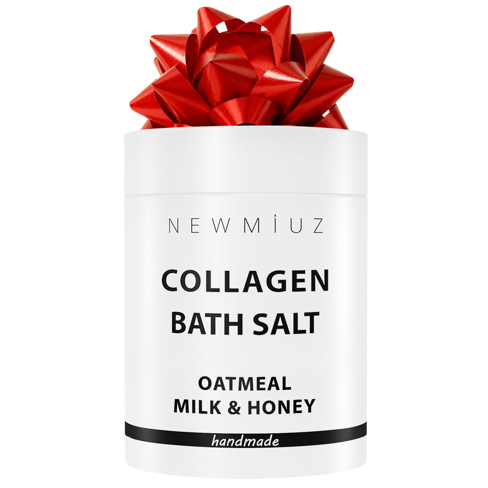 New Miuz Collagen Bath Salt jar close-up highlights hydrating benefits.