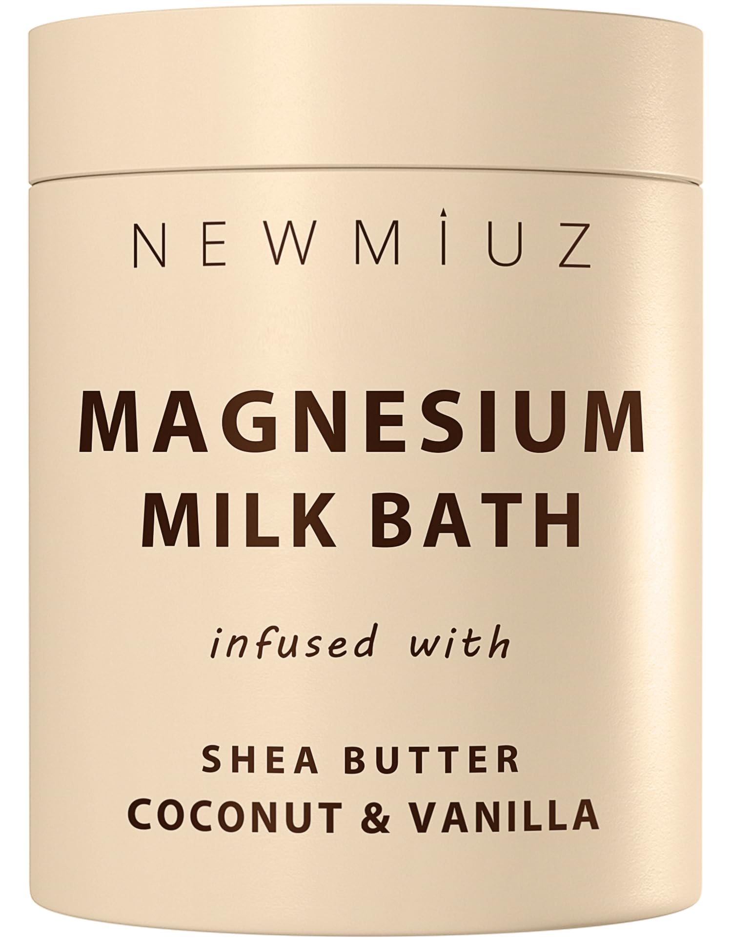 New Miuz creamy magnesium milk bath powder jar ready for a soothing bath ritual.