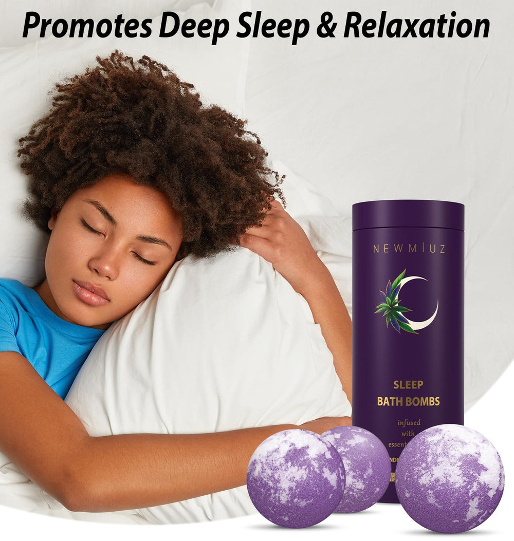 New Miuz Deep Sleep Bath Bomb Closeup Ingredients spotlights lavender and chamomile for moisturizing skin.