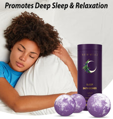 New Miuz Deep Sleep Bath Bomb Closeup Ingredients spotlights lavender and chamomile for moisturizing skin.