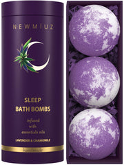 New Miuz Deep Sleep Bath Bomb Lavender Packaging highlights calming lavender for a relaxing night routine.