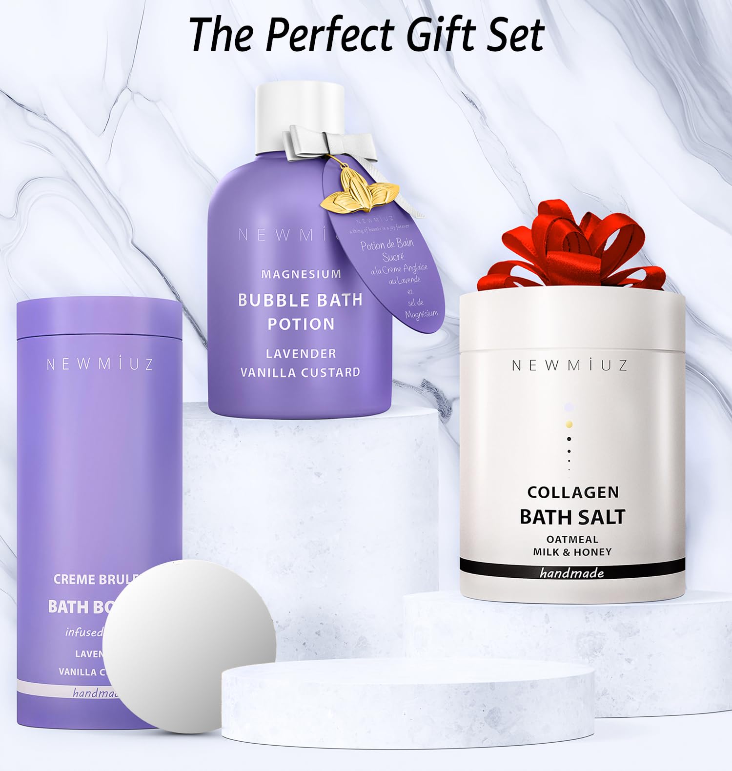 New Miuz gift-packaging luxury-bath set suggests a thoughtful self-care gift.