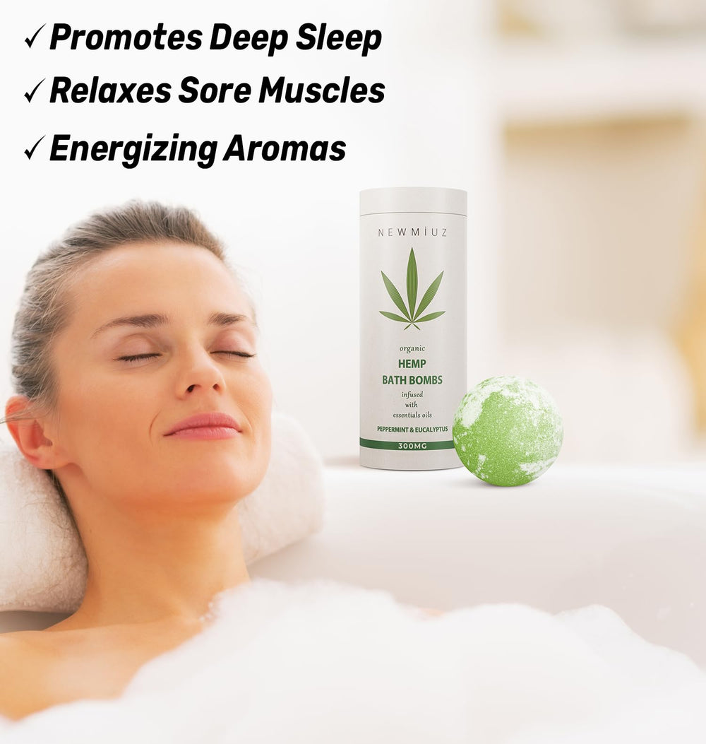 New Miuz hemp-infused bath bomb with shea butter and Epsom salts.