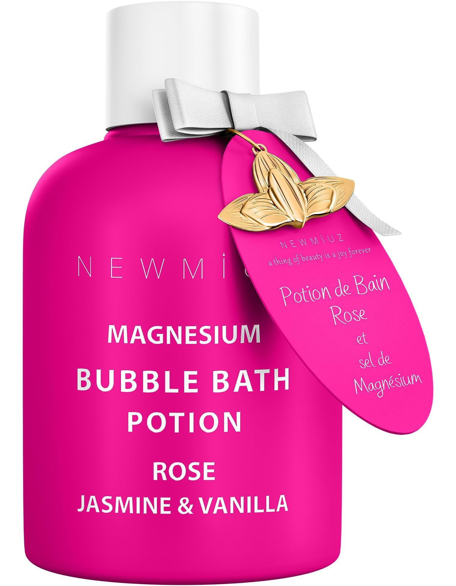 New Miuz magnesium bubble bath rose jasmine vanilla pour shows luxurious foamy release for relaxation.