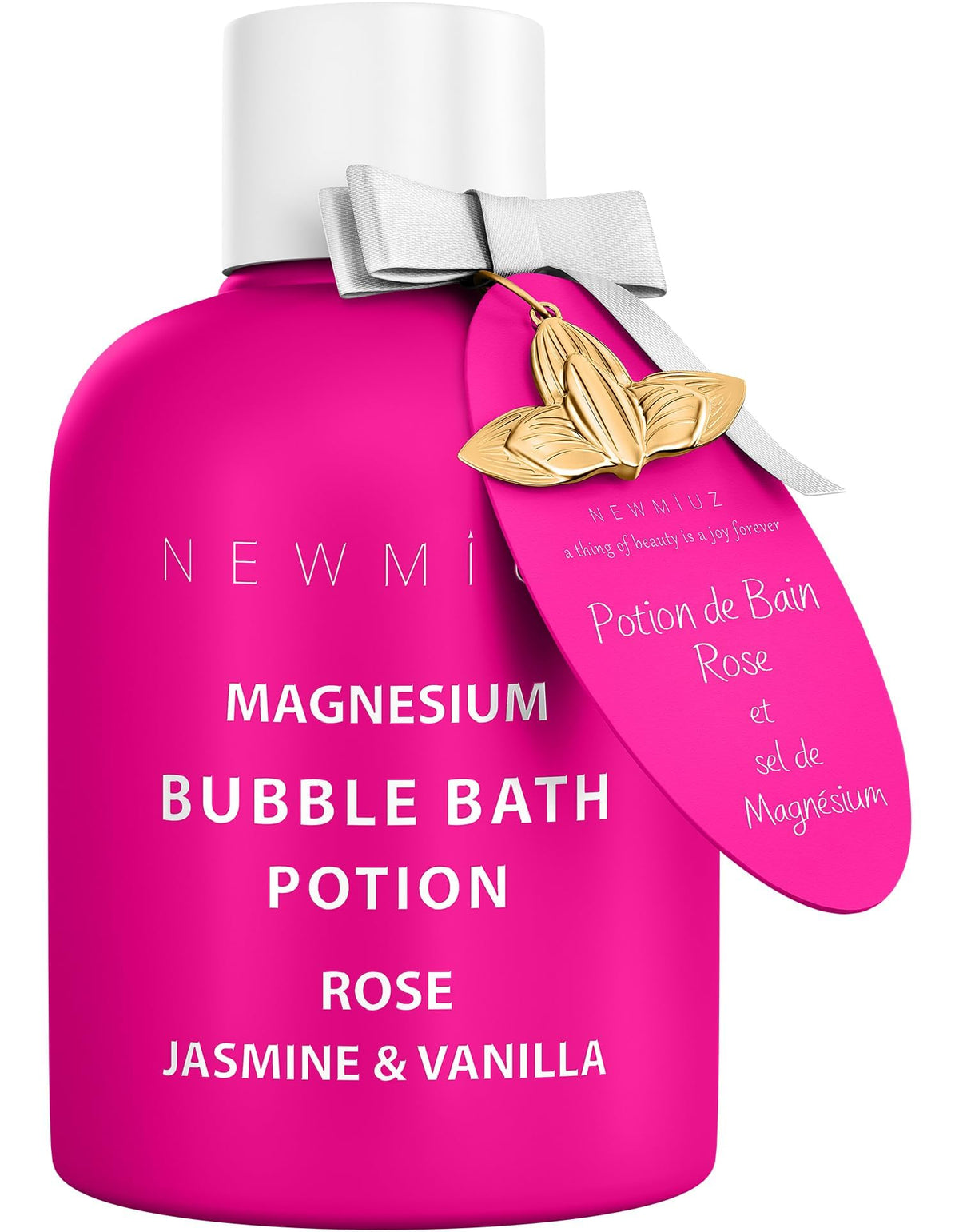 New Miuz magnesium bubble bath rose jasmine vanilla pour shows luxurious foamy release for relaxation.