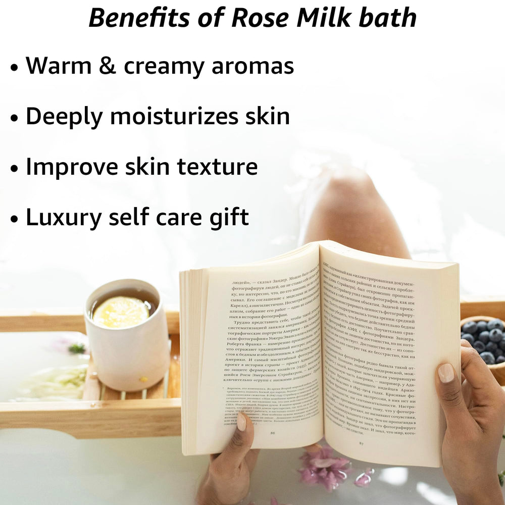 New Miuz rose milk bath jar close-up highlights creamy powder for soaking.