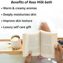 New Miuz rose milk bath jar close-up highlights creamy powder for soaking.