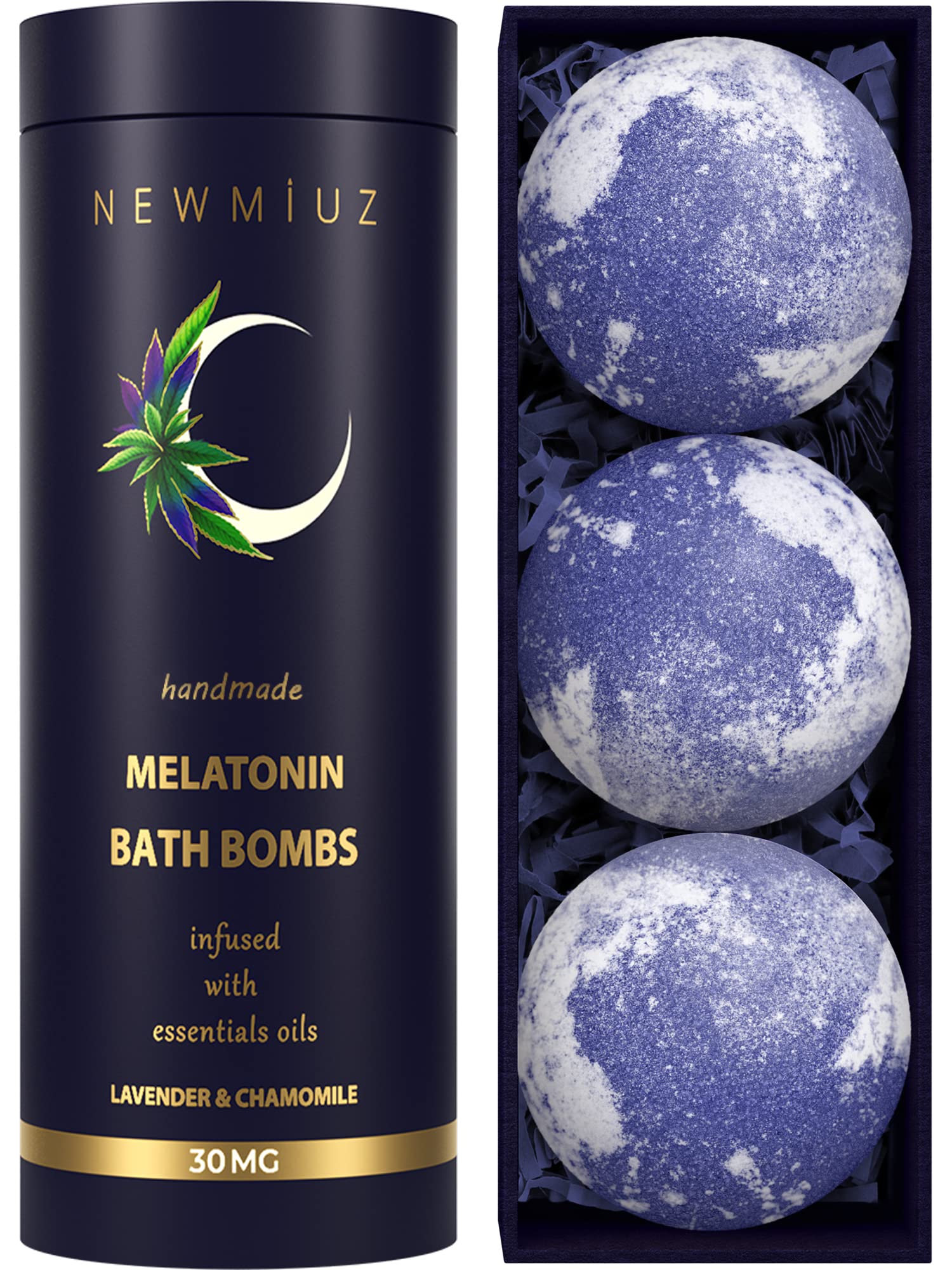 New Miuz Sleep Well bath bombs packaging with lavender, a calming self-care ritual.