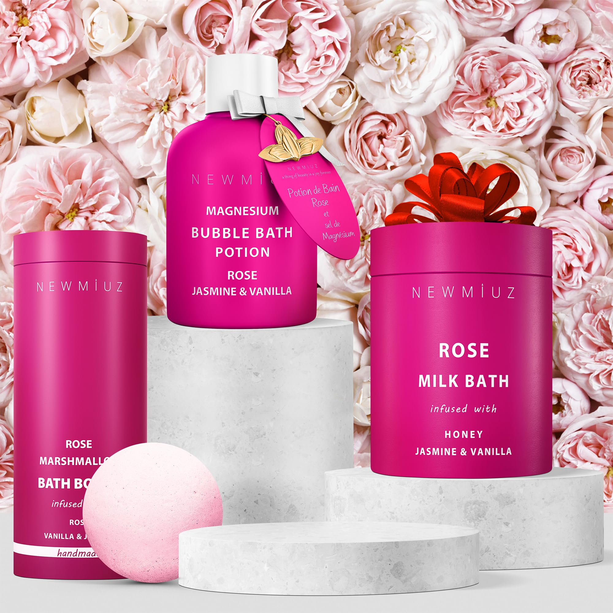 New Miuz spa-inspired bathroom scene conveys a peaceful retreat after a long day.