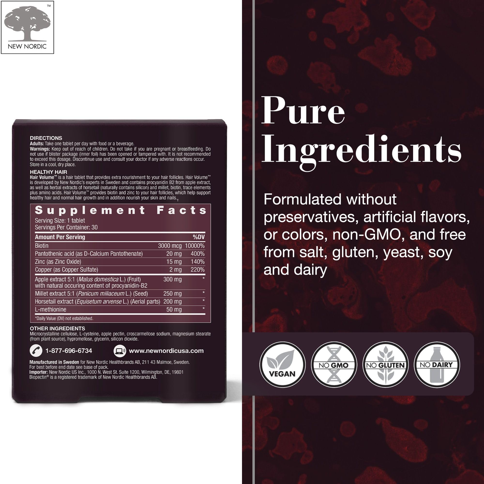 New Nordic Hair Volume Tablets include biopectin apple extract for natural nutrients