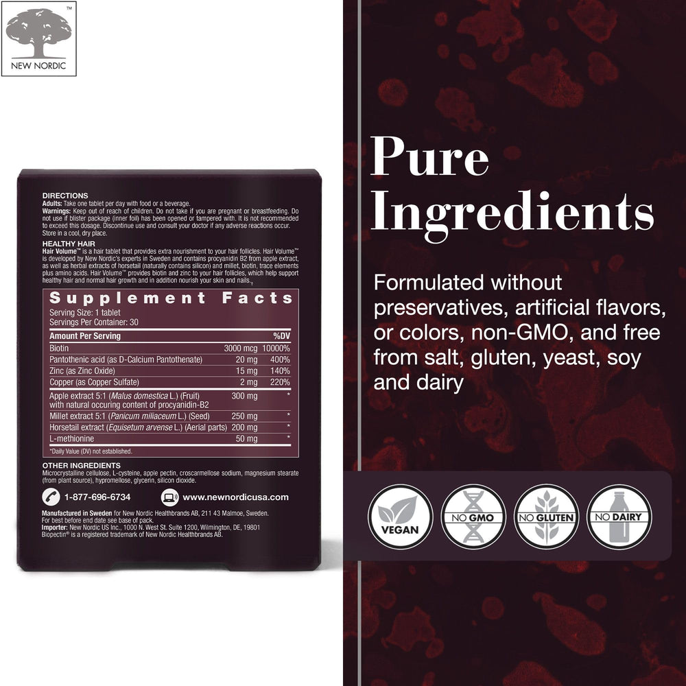 New Nordic Hair Volume Tablets include biopectin apple extract for natural nutrients