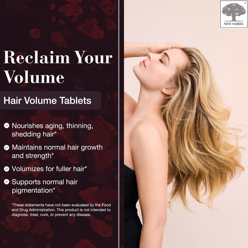 New Nordic Hair Volume Tablets rich in 3000 mcg biotin for hair support