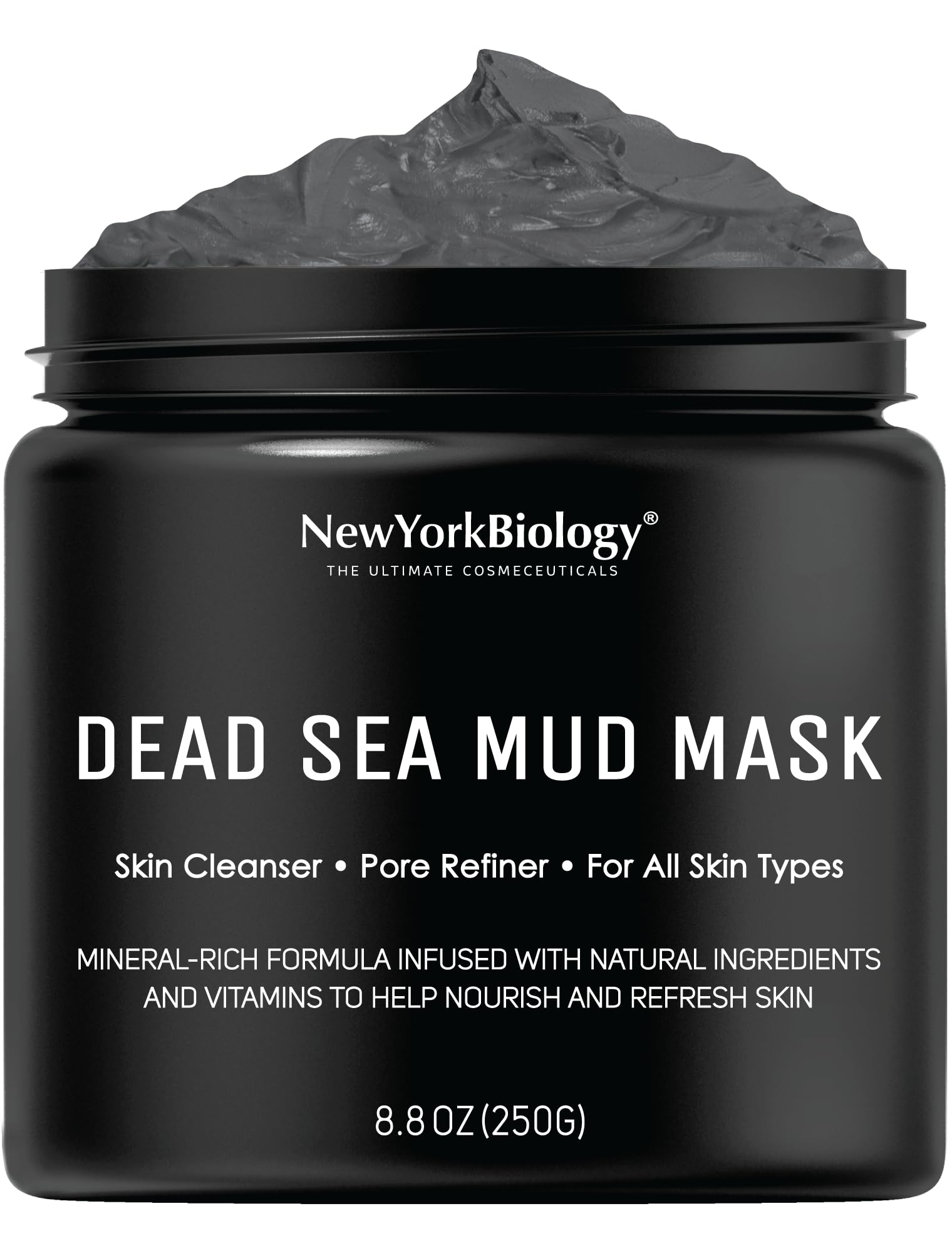 New York Biology Dead Sea Mud Mask face-application shows spa-like pore refinement.