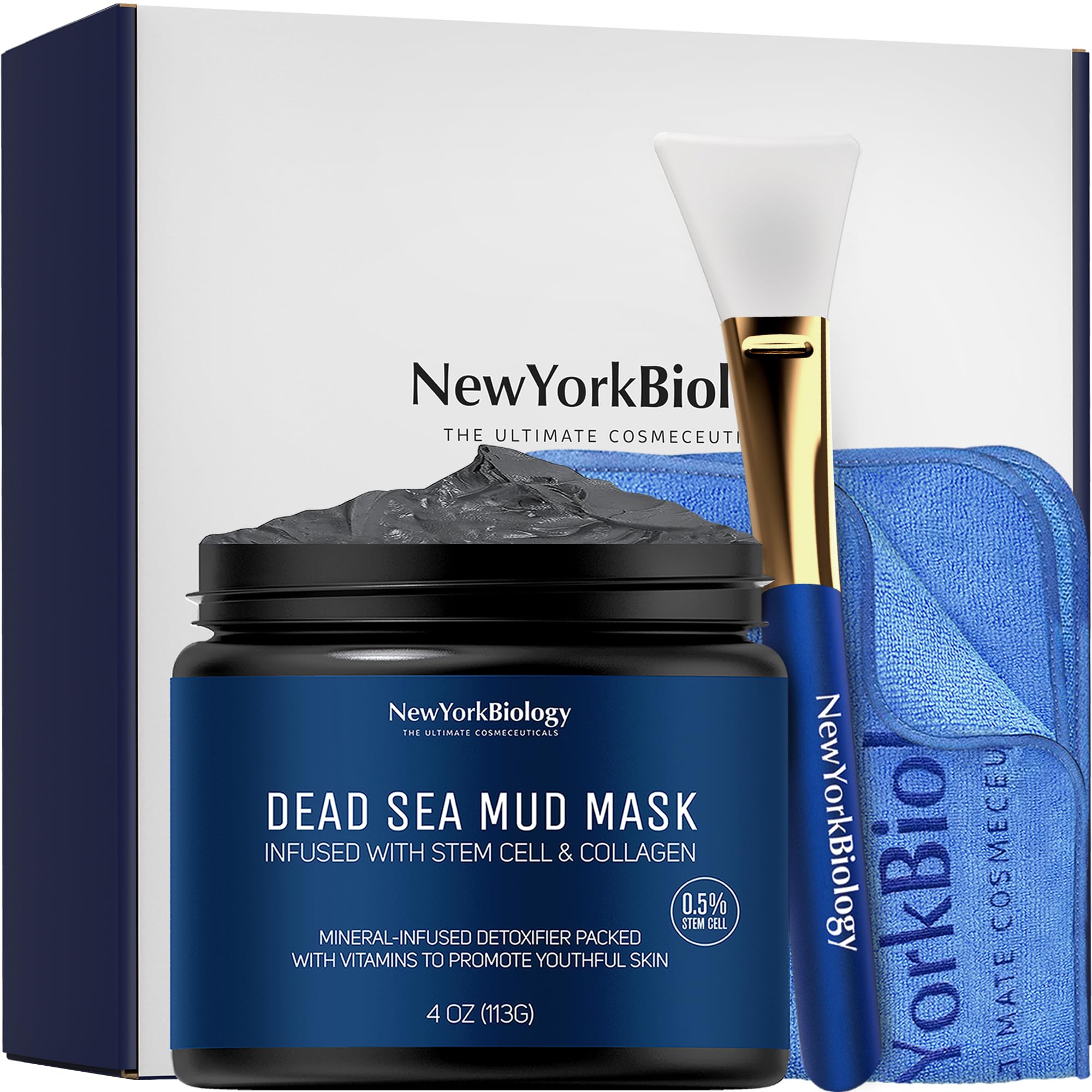 New York Biology Dead Sea Mud Mask jar close-up highlights mineral-rich formula for pore refinement.