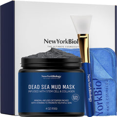 New York Biology Dead Sea Mud Mask jar close-up highlights mineral-rich formula for pore refinement.