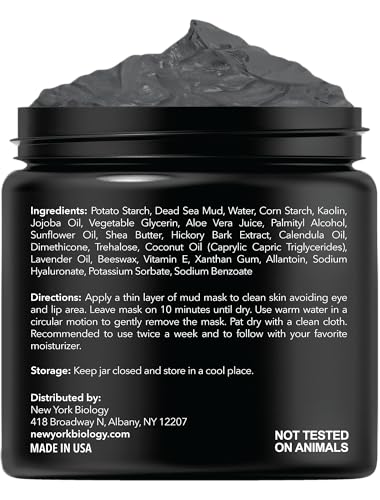 New York Biology Dead Sea Mud Mask spa jar on vanity highlights mineral mud texture.