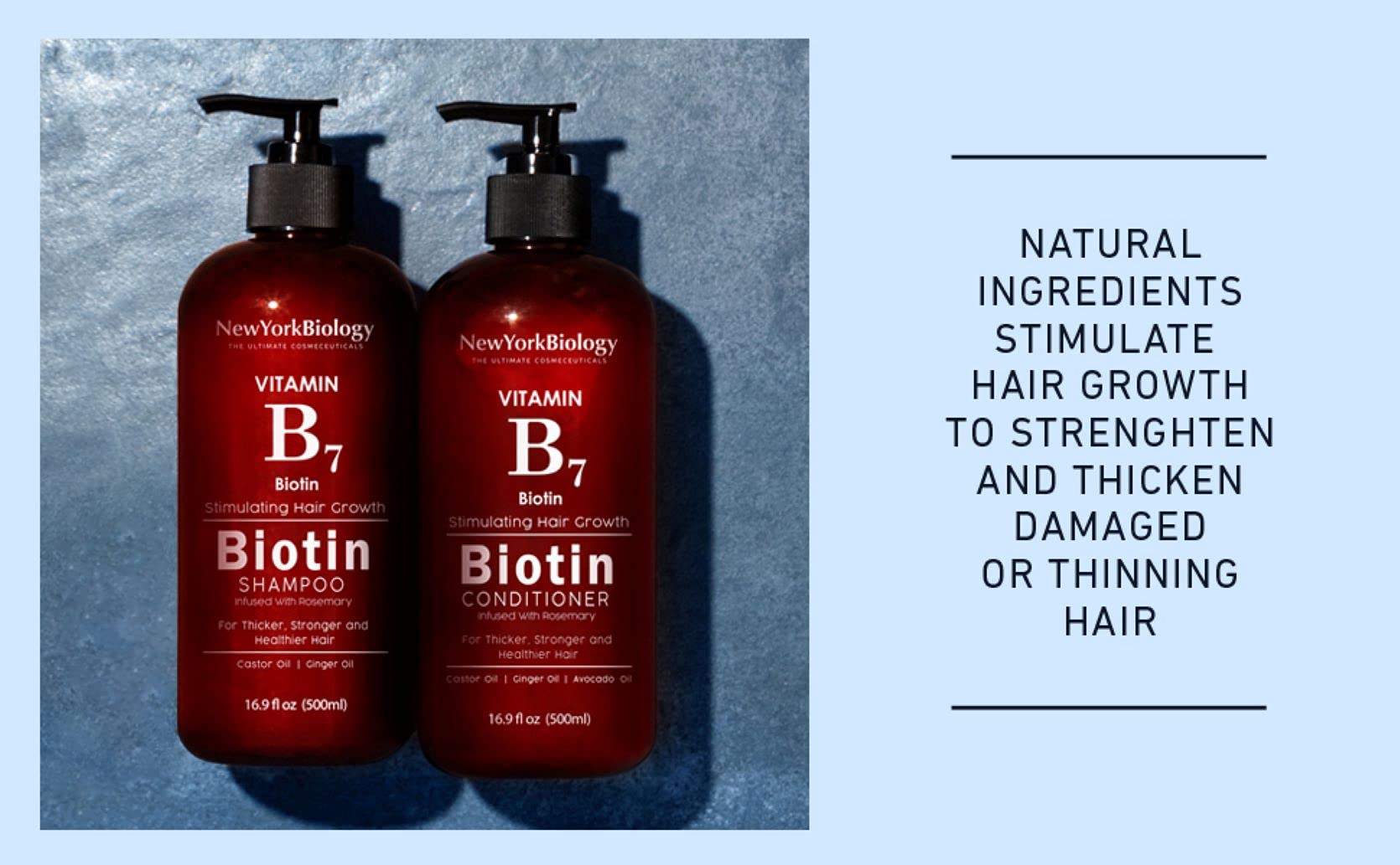 New York Biology Hair Growth Conditioner bottle demonstrates hydrating lift without weighing hair down.