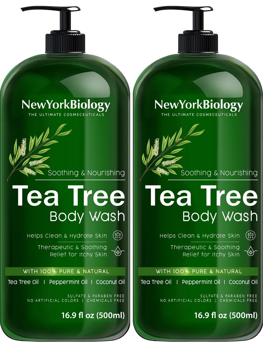 New York Biology Tea Tree Body Wash bottle-front view showing calming cleanse