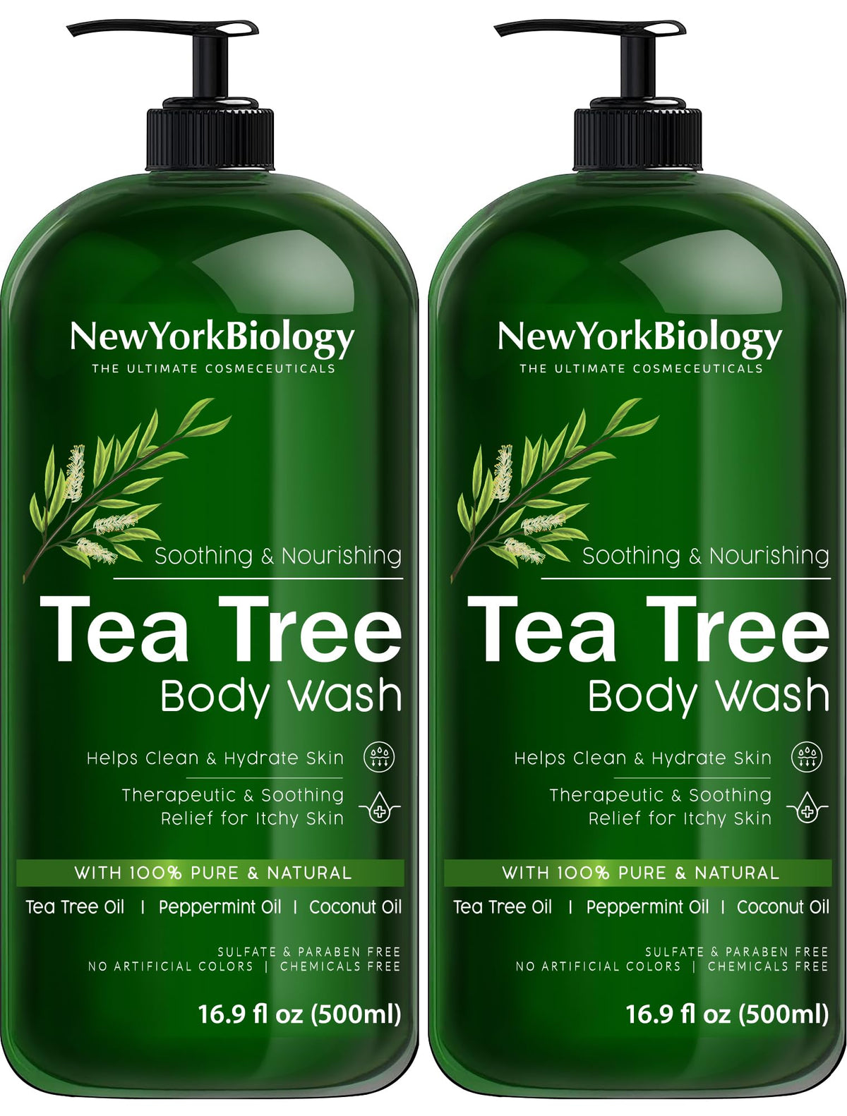 New York Biology Tea Tree Body Wash bottle-front view showing calming cleanse