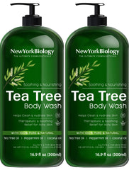 New York Biology Tea Tree Body Wash bottle-front view showing calming cleanse