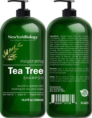 New York Biology Tea Tree Conditioner bottle promotes hydrated scalp and smoother hair.