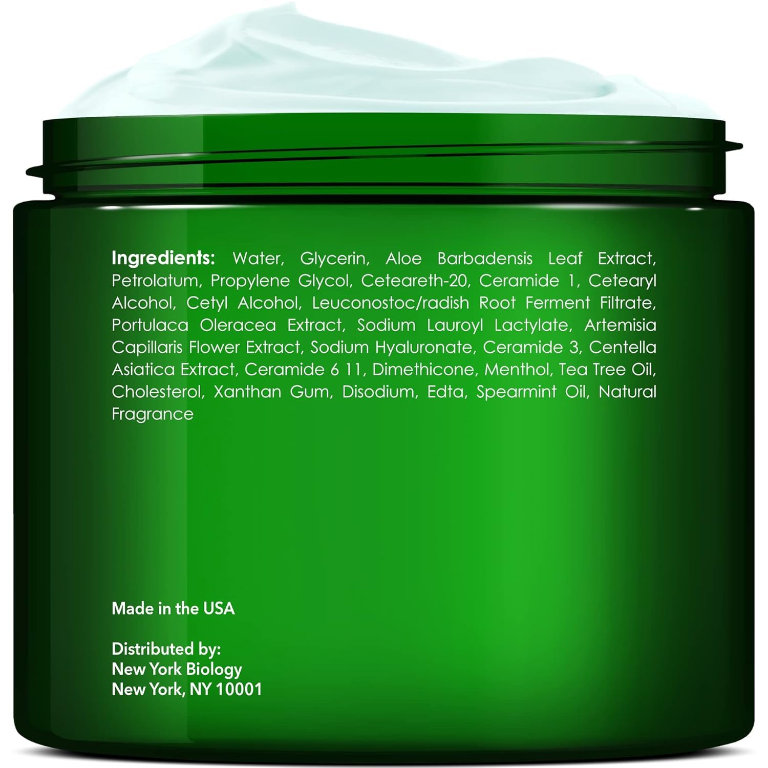 New York Biology Tea Tree Foot Cream ingredients closeup shows natural, quality components for irritated skin.