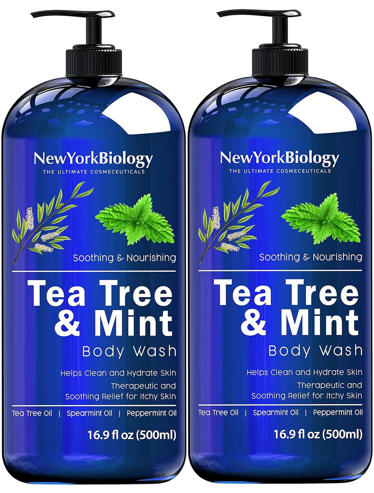 New York Biology Tea Tree Mint Body Wash bottle offers refreshing cleansing for skin.