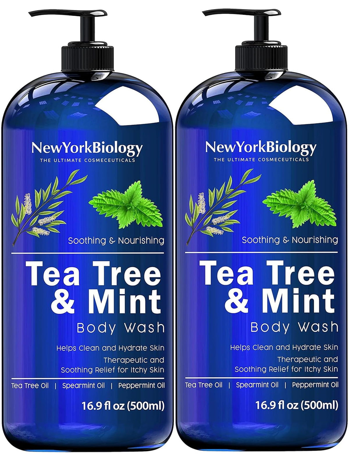 New York Biology Tea Tree Mint Body Wash bottle offers refreshing cleansing for skin.